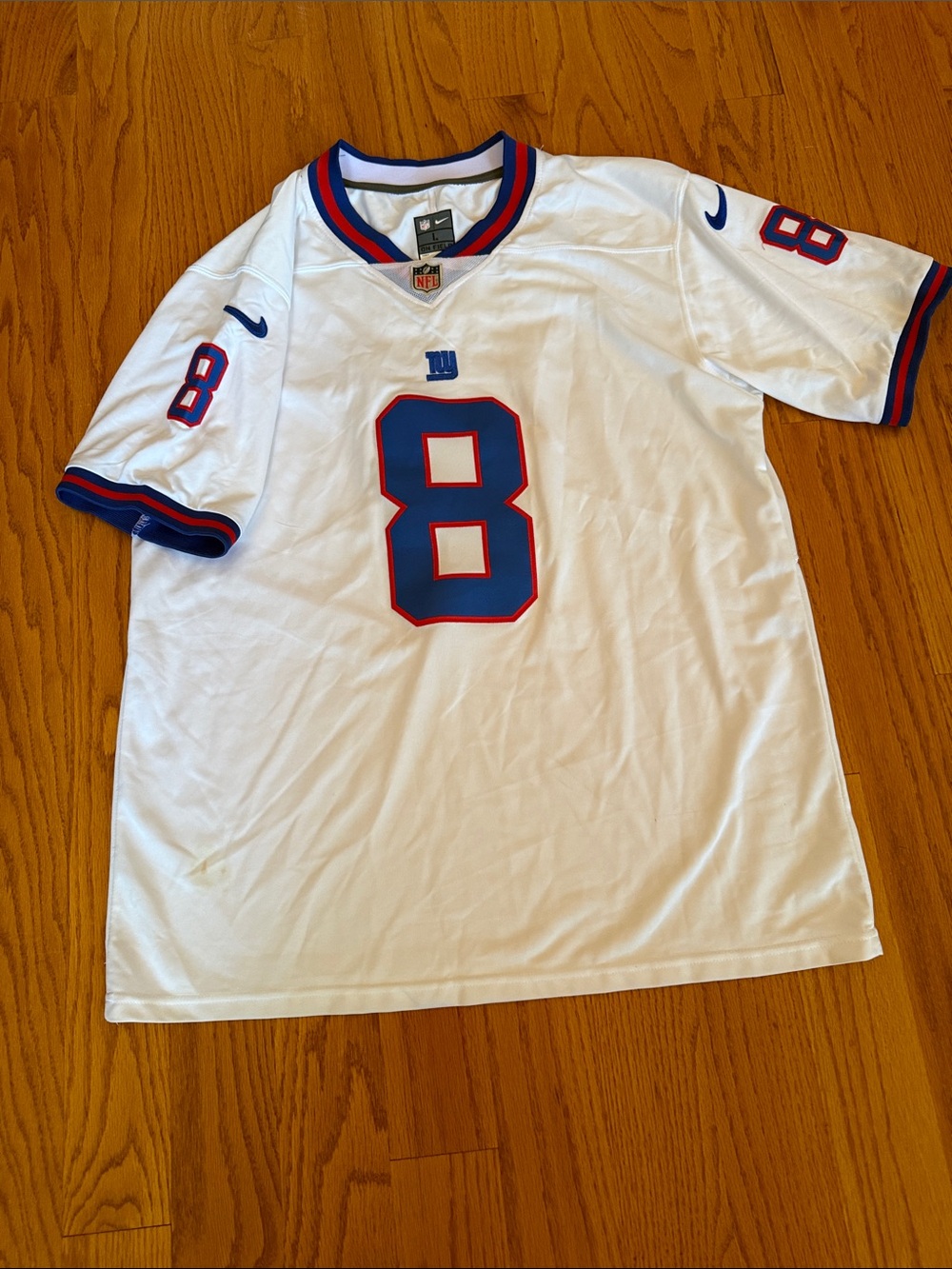 Nike White New York Giants #8 Jones Football Jersey Blue & Red Size Large
